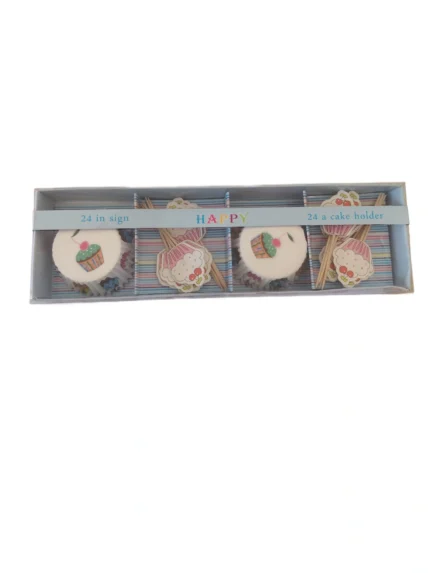 Set brioșe cu toppere 24 buc – model Cupcake cu cireșe